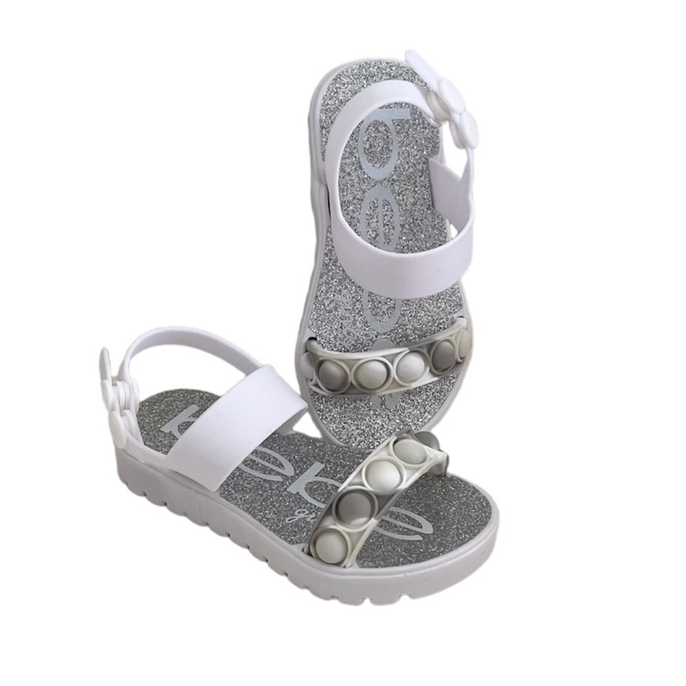 Bebe Toddler White Silcone Rubber Pop It Silver Glitter Sandals Size Small 5/6